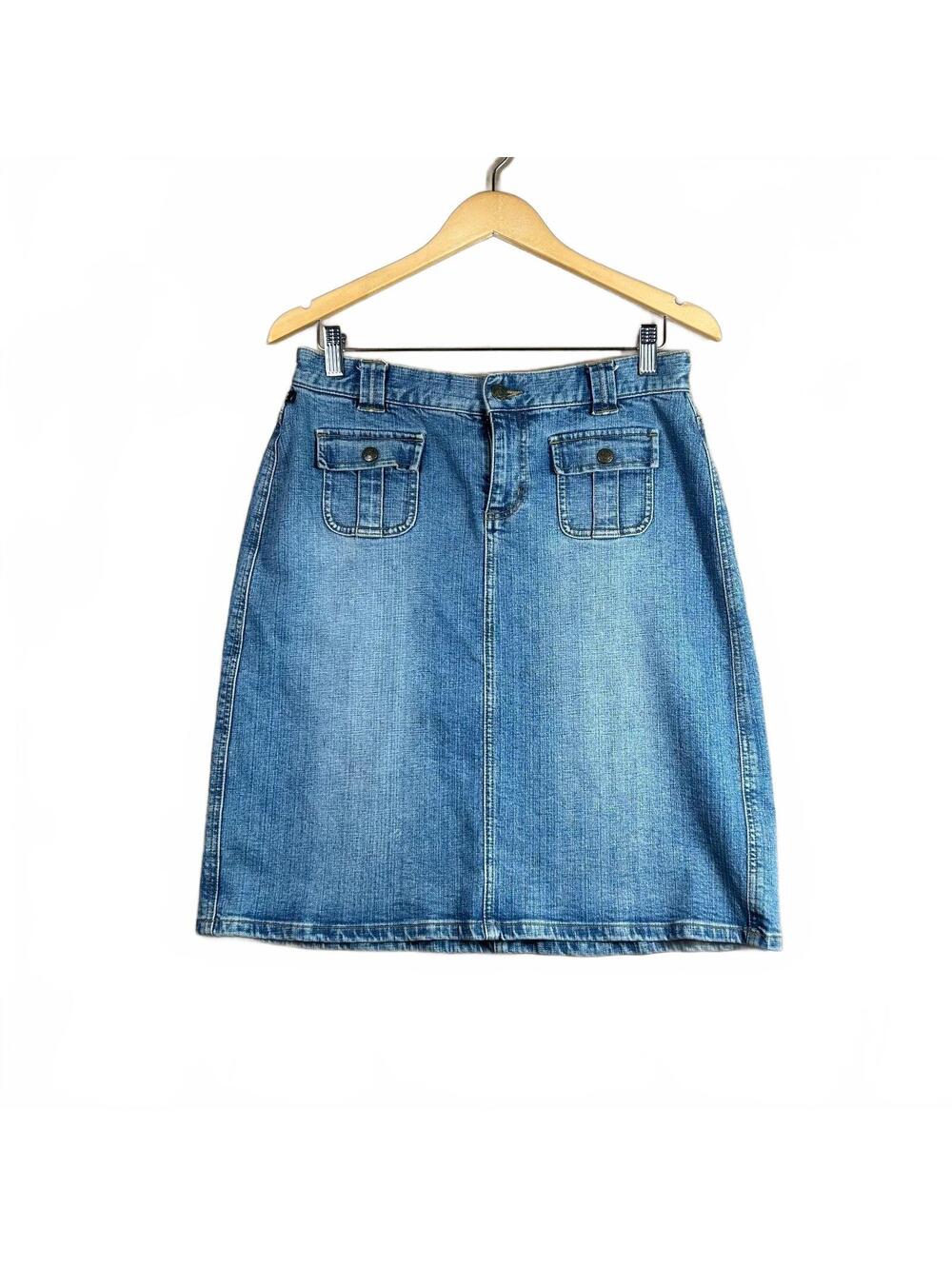 Polo Ralph Lauren Y2K Denim Utility Cargo Skirt Medium Wash Stretch Size 6